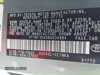 2011 Toyota Camry LE with VIN 4T1BF3EK0BU634984, listed as a IAAI auction lot 42050788 with 49,445 mi miles. Bid and sale history available at carsss.com. Image 9.