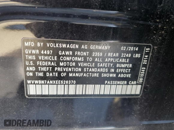 2014 Volkswagen CC R-Line with VIN WVWBN7ANXEE526370, listed as a Copart auction lot 81642994 with 100,242 mi miles and Clean Title. Bid and sale history available at carsss.com. Image 12.