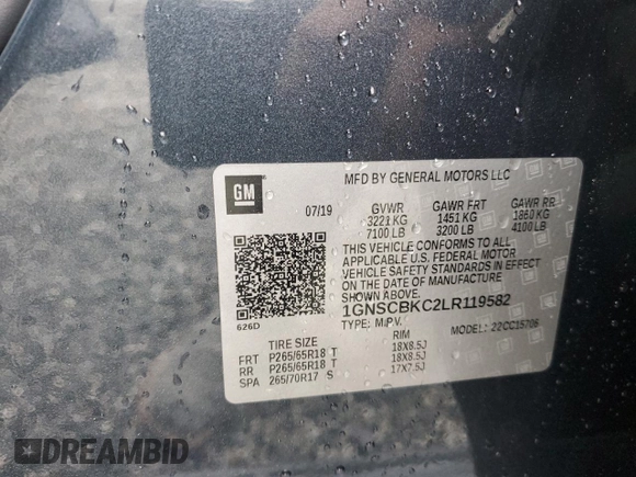 2020 Chevrolet Tahoe LT с VIN 1GNSCBKC2LR119582, выставлен на аукционе Copart как лот 51223415 с пробегом 116 160 миль миль и Списание • Salvage title. История ставок и продаж доступна на DreamBid. Изображение 13.