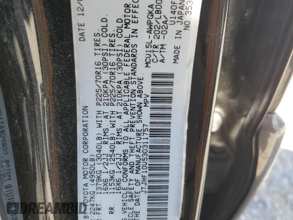 2003 Lexus RX 300 with VIN JTJHF10U530311757, listed as a Copart auction lot 61679804 with 185,581 mi miles and Salvage Title. Bid and sale history available at carsss.com. Image 13.