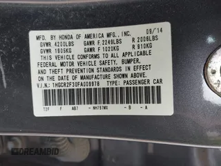 2015 Honda Accord LX with VIN 1HGCR2F30FA009978, listed as a IAAI auction lot 41837401 with 144,833 mi miles and . Bid and sale history available at DreamBid. Image 9.
