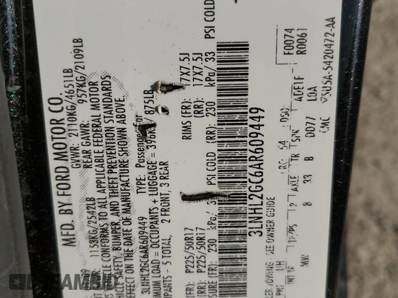 2010 Lincoln MKZ with VIN 3LNHL2GC6AR609449, listed as a Copart auction lot 49660735 with 100,527 mi miles and Salvage title. Bid and sale history available at DreamBid. Image 12.
