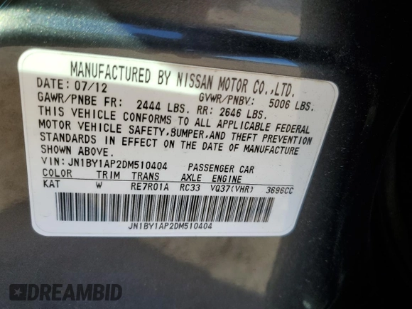 2013 Infiniti M37 with VIN JN1BY1AP2DM510404, listed as a Copart auction lot 76295144 with 134,586 mi miles and Salvage Title. Bid and sale history available at carsss.com. Image 14.