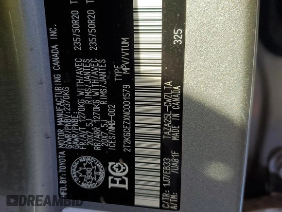 2022 Lexus NX with VIN 2T2KGCEZXNC001579, listed as a Copart auction lot 42125225 with 42,980 mi miles and Salvage Title. Bid and sale history available at carsss.com. Image 12.