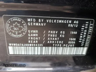 2013 Volkswagen Golf с VIN WVWDA7AJ0DW094205, выставлен на аукционе Copart как лот 78641874 с пробегом Не указан миль и Списание • Salvage title. История ставок и продаж доступна на DreamBid. Изображение 12.