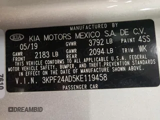 2019 Kia Forte LXS with VIN 3KPF24AD5KE119458, listed as a Copart auction lot 52129345 with 72,118 mi miles and Salvage Title. Bid and sale history available at carsss.com. Image 12.