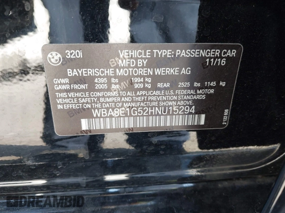 2017 BMW 3 Series 320i z VIN WBA8E1G52HNU15294, wystawiony jako IAAI lot #41980037 z przebiegiem 100 880 mil mil oraz . Historia ofert i sprzedaży dostępna na DreamBid. Obrazek 9.