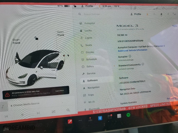 2021 Tesla Model 3 Standard Range Plus with VIN 5YJ3E1EA0MF920949, listed as a Copart auction lot 51477485 with 58,196 mi miles and Non Repairable. Bid and sale history available at carsss.com. Image 9.