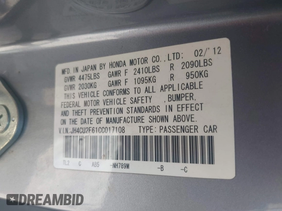 2012 Acura TSX Technology с VIN JH4CU2F61CC017108, выставлен на аукционе IAAI как лот 42314321 с пробегом 310 880 миль миль и . История ставок и продаж доступна на DreamBid. Изображение 9.
