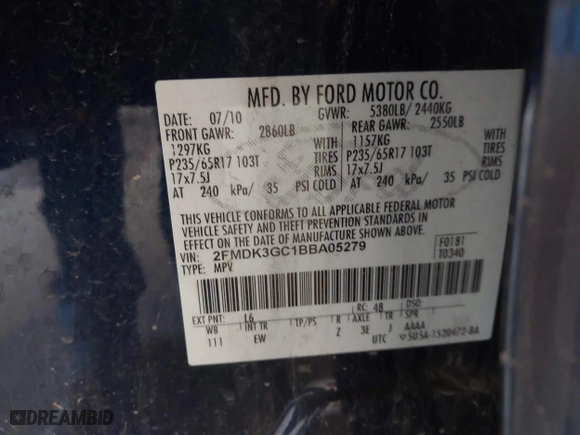 2011 Ford Edge SE with VIN 2FMDK3GC1BBA05279, listed as a IAAI auction lot 41747429 with 167,724 mi miles. Bid and sale history available at carsss.com. Image 9.