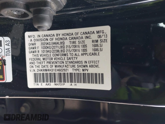 2014 Honda CR-V LX with VIN 2HKRM4H31EH602921, listed as a IAAI auction lot 41694590 with 161,370 mi miles. Bid and sale history available at carsss.com. Image 9.
