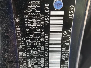 2012 Toyota Camry L with VIN 4T1BF1FKXCU194891, listed as a Copart auction lot 84500754 with 92,640 mi miles and Salvage Title. Bid and sale history available at carsss.com. Image 13.