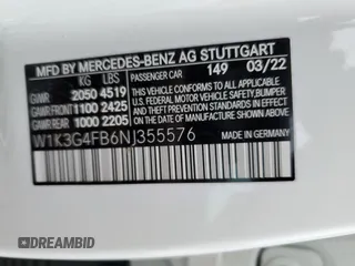 2022 Mercedes-Benz A 220 with VIN W1K3G4FB6NJ355576, listed as a Copart auction lot 41506835 with 24,954 mi miles and Salvage Title. Bid and sale history available at DreamBid. Image 12.