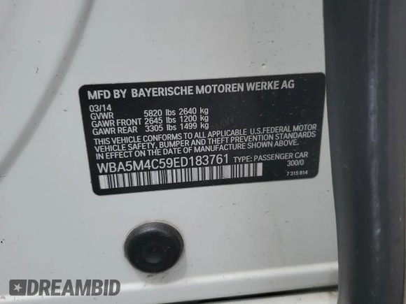 2014 BMW 5 Series 535i xDrive z VIN WBA5M4C59ED183761, wystawiony jako Copart lot #56480305 z przebiegiem 76 060 mil mil oraz Szkoda całkowita • Salvage title. Historia ofert i sprzedaży dostępna na DreamBid. Obrazek 13.