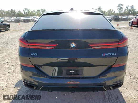 2023 BMW X6 M50i with VIN 5UXCY8C02P9N58629, listed as a Copart auction lot 66108284 with 17,871 mi miles and Salvage Title. Bid and sale history available at carsss.com. Image 6.