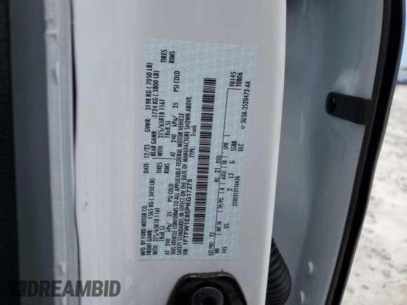 2023 Ford F-150 XL with VIN 1FTFW1E85PKG17275, listed as a Copart auction lot 57497155 with 34,379 mi miles and Salvage title. Bid and sale history available at DreamBid. Image 12.
