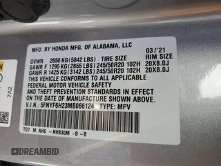 2021 Honda Pilot Special Edition with VIN 5FNYF6H23MB066124, listed as a Copart auction lot 56281095 with 42,825 mi miles and Salvage title. Bid and sale history available at DreamBid. Image 14.