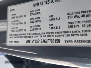 2020 Tesla Model 3 Standard Range Plus z VIN 5YJ3E1EA6LF703159, wystawiony jako IAAI lot #42099718 z przebiegiem 30 175 mil mil oraz . Historia ofert i sprzedaży dostępna na DreamBid. Obrazek 9.