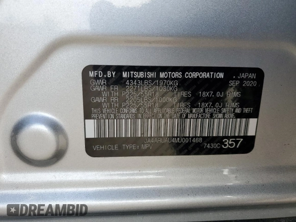 2021 Mitsubishi Outlander Sport ES with VIN JA4ARUAU4MU001468, listed as a Copart auction lot 54646035 with 26,852 mi miles and Non Repairable. Bid and sale history available at carsss.com. Image 14.