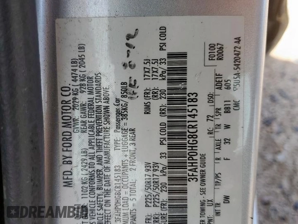 2012 Ford Fusion SE z VIN 3FAHP0HG8CR145183, wystawiony jako Copart lot #58627705 z przebiegiem 236 148 mil mil oraz Szkoda całkowita • Salvage title. Historia ofert i sprzedaży dostępna na DreamBid. Obrazek 13.