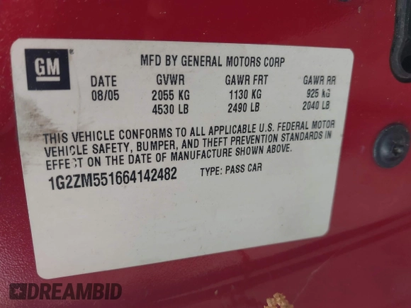 2006 Pontiac G6 GTP z VIN 1G2ZM551664142482, wystawiony jako IAAI lot #42122320 z przebiegiem 200 987 mil mil oraz . Historia ofert i sprzedaży dostępna na DreamBid. Obrazek 9.