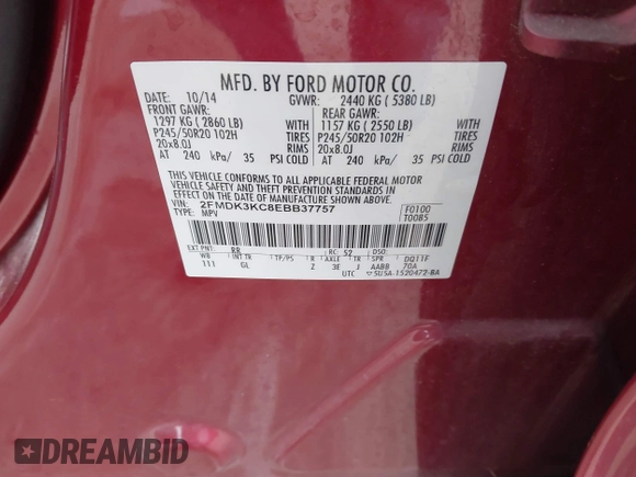 2014 Ford Edge Limited with VIN 2FMDK3KC8EBB37757, listed as a IAAI auction lot 41371566 with 108,104 mi miles. Bid and sale history available at carsss.com. Image 9.