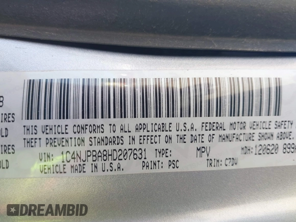 2017 Jeep Patriot Sport SE with VIN 1C4NJPBA8HD207631, listed as a IAAI auction lot 42809313 with 153,799 mi miles and . Bid and sale history available at DreamBid. Image 9.