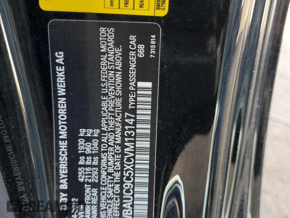 2012 BMW 1 Series 135i with VIN WBAUC9C5XCVM13147, listed as a Copart auction lot 63928734 with 78,461 mi miles and Clean title. Bid and sale history available at DreamBid. Image 12.