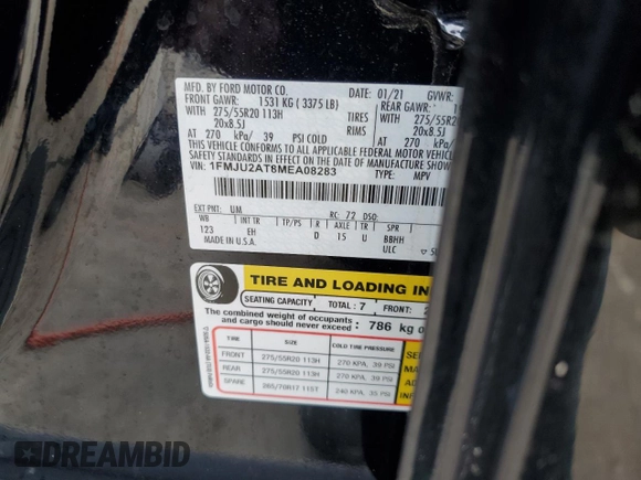 2021 Ford Expedition Limited with VIN 1FMJU2AT8MEA08283, listed as a Copart auction lot 56482265 with 79,227 mi miles and Salvage title. Bid and sale history available at DreamBid. Image 13.