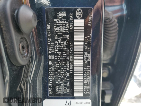 2015 Toyota Camry LE z VIN 4T1BD1FK9FU142761, wystawiony jako Copart lot #56158295 z przebiegiem 127 761 mil mil oraz Szkoda całkowita • Salvage title. Historia ofert i sprzedaży dostępna na DreamBid. Obrazek 12.