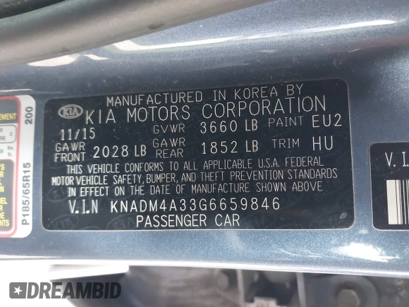 2016 Kia Rio LX with VIN KNADM4A33G6659846, listed as a IAAI auction lot 41909691 with 74,594 mi miles and . Bid and sale history available at DreamBid. Image 9.