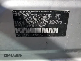2012 Toyota RAV4 with VIN 2T3BF4DV4CW210783, listed as a Copart auction lot 58360275 with 101,177 mi miles and Salvage title. Bid and sale history available at DreamBid. Image 12.