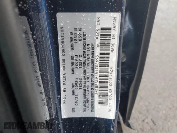 2024 Mazda 3 S Preferred with VIN JM1BPALM4R1702693, listed as a Copart auction lot 60134025 with 15,673 mi miles and Salvage title. Bid and sale history available at DreamBid. Image 12.