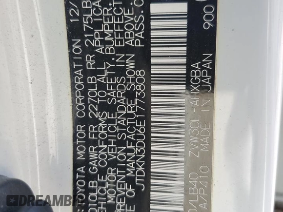 2014 Toyota Prius Four with VIN JTDKN3DU6E1773808, listed as a Copart auction lot 52548465 with 135,514 mi miles and Salvage Title. Bid and sale history available at carsss.com. Image 12.