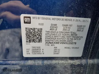 2022 Chevrolet Equinox RS with VIN 3GNAXWEV6NS115278, listed as a Copart auction lot 46452915 with 32,352 mi miles and Non Repairable. Bid and sale history available at carsss.com. Image 13.
