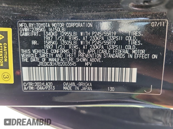 2011 Toyota Highlander Limited z VIN JTEDC3EH7B2003845, wystawiony jako Copart lot #61835435 z przebiegiem 163 080 mil mil oraz Czysty tytuł • Clean title. Historia ofert i sprzedaży dostępna na DreamBid. Obrazek 13.
