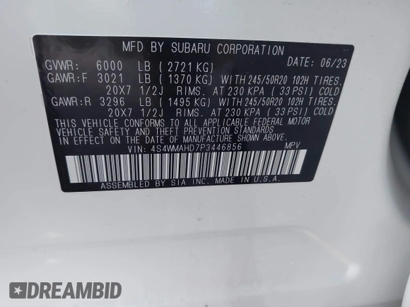 2023 Subaru Ascent Onyx with VIN 4S4WMAHD7P3446856, listed as a IAAI auction lot 41948672 with 18,484 mi miles and . Bid and sale history available at DreamBid. Image 9.
