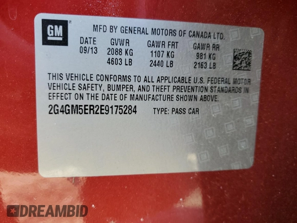 2014 Buick Regal Premium I with VIN 2G4GM5ER2E9175284, listed as a Copart auction lot 42518515 with Not provided miles and Salvage title. Bid and sale history available at DreamBid. Image 15.