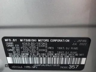 2022 Mitsubishi Outlander ES with VIN JA4APUAU3NU018835, listed as a Copart auction lot 50904185 with 44,773 mi miles and Non repairable. Bid and sale history available at DreamBid. Image 14.