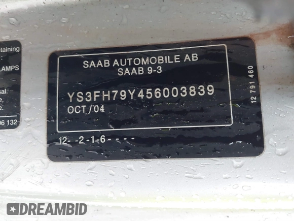 2005 Saab 9-3 z VIN YS3FH79Y456003839, wystawiony jako IAAI lot #41687321 z przebiegiem 156 280 mil mil oraz . Historia ofert i sprzedaży dostępna na DreamBid. Obrazek 9.