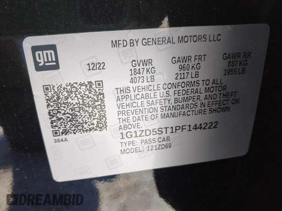 2023 Chevrolet Malibu LT with VIN 1G1ZD5ST1PF144222, listed as a IAAI auction lot 41638761 with 12,644 mi miles and . Bid and sale history available at DreamBid. Image 9.