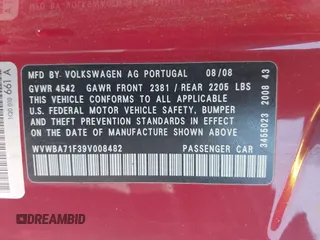 2009 Volkswagen Eos Komfort with VIN WVWBA71F39V008482, listed as a IAAI auction lot 42047734 with 109,307 mi miles and . Bid and sale history available at DreamBid. Image 9.