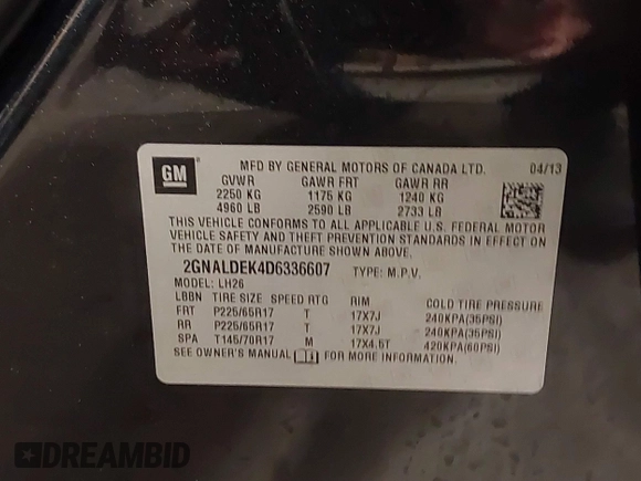 2013 Chevrolet Equinox LT with VIN 2GNALDEK4D6336607, listed as a IAAI auction lot 41364079 with 146,234 mi miles. Bid and sale history available at carsss.com. Image 9.