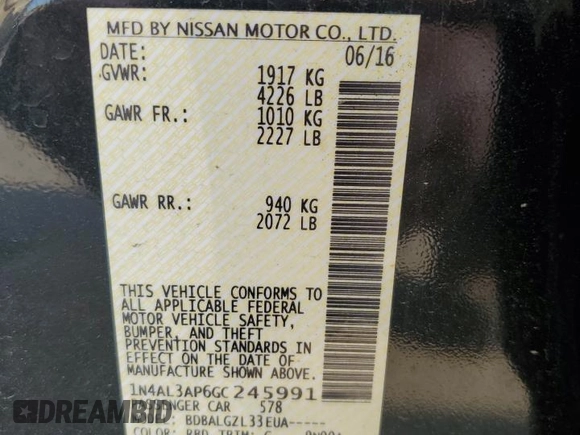 2016 Nissan Altima S with VIN 1N4AL3AP6GC245991, listed as a Copart auction lot 58140865 with 109,714 mi miles and Salvage title. Bid and sale history available at DreamBid. Image 12.