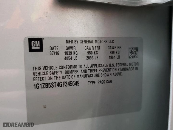2016 Chevrolet Malibu LS with VIN 1G1ZB5ST4GF345649, listed as a Copart auction lot 52030475 with 106,457 mi miles and Salvage Title. Bid and sale history available at carsss.com. Image 13.