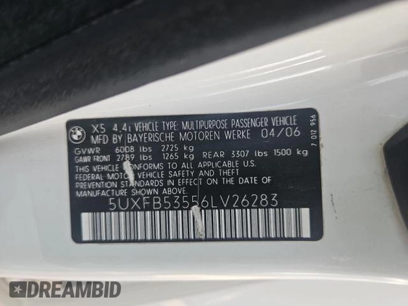 2006 BMW X5 4.4i with VIN 5UXFB53556LV26283, listed as a Copart auction lot 79714584 with 77,033 mi miles and Clean Title. Bid and sale history available at carsss.com. Image 10.