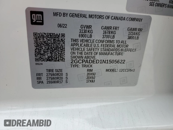 2022 Chevrolet Silverado 1500 RST with VIN 2GCPADED1N1505622, listed as a Copart auction lot 41805015 with 27,575 mi miles and Salvage Title. Bid and sale history available at DreamBid. Image 13.