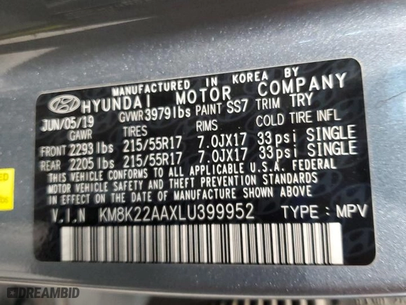 2020 Hyundai Kona SEL with VIN KM8K22AAXLU399952, listed as a Copart auction lot 52643175 with 54,367 mi miles and Clean Title. Bid and sale history available at carsss.com. Image 14.