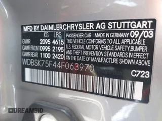 2004 Mercedes-Benz SL 500 z VIN WDBSK75F44F063970, wystawiony jako IAAI lot #42301998 z przebiegiem 108 480 mil mil oraz . Historia ofert i sprzedaży dostępna na DreamBid. Obrazek 9.