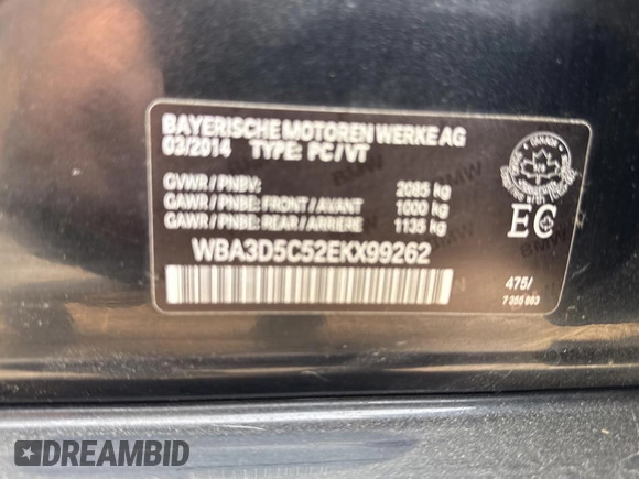 2014 BMW 3 Series 328d xDrive with VIN WBA3D5C52EKX99262, listed as a Copart auction lot 65983355 with 292,446 mi miles and Clean title. Bid and sale history available at DreamBid. Image 10.